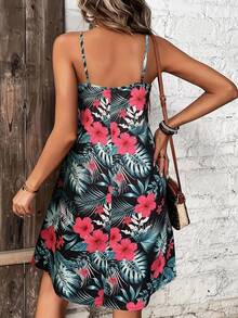 女士夏季热带印花V领无袖连衣裙，适合度假穿着，波西米亚风格连衣裙