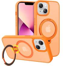 Magnetic Case For For IPhone 13/14 6.1 Inch With 360 Rotatable Ring Stand, Compatible With Mag Car Phone Mount, Cases Cover Phone Holder For Desk Meeting/Videos Orange,6.1inch(ForFor IPhone13/14),Orange - 橘色 - 查看 1