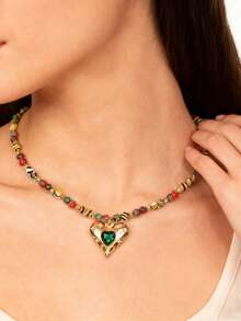 1件/3件/5件装宝石吊坠项链，时尚多层金心形链项链，适合女士日常佩戴