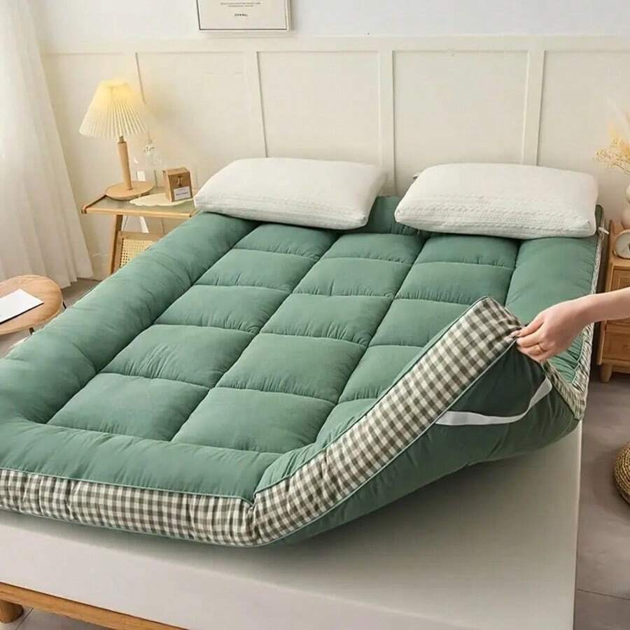 Thick Mattress Topper Full Size – Non-Slip Back Pain Mattress Cover, Breathable Foldable Sleeping Pad, Machine Washable Mattress Protector With Quilted Raised Edges, Four Colors Available, Queen Size - Green - View 1