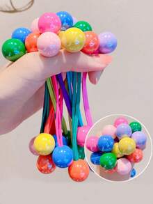 14pcs Colorful Ball Hair Scrunchies For Girls, Suitable For Daily Wear - Multicolor - View 5