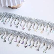 1 码五角星激光亮片手工串珠波浪花边饰流苏流苏舞台礼服服装婚礼窗帘配件星形亮片花边饰 DIY 服装配件