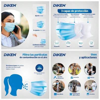 DIKEN Cubrebocas/Mascarilla, Plisado de 3 Capas con Ajuste , Unitalla, Desechables, Dispensadores con Cubrebocas.