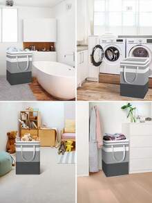 2 Foldable Laundry Baskets For Dirty Clothes, 75L Large Capacity - Black and Gray - View 4