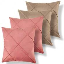 Set Of 4 And 2 Draped Suede Cushion Covers 44x44cm Decoration - Pink/Beige - View 4