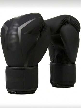 1 Par (2 piezas) Guantes de entrenamiento de boxeo profesionales, de cuero de poliuretano negro de Muay Thai, con protección de muñeca, para clubes de boxeo y competiciones, disponibles en 10oz, 12oz, 14oz, 16oz Equipo de gimnasio