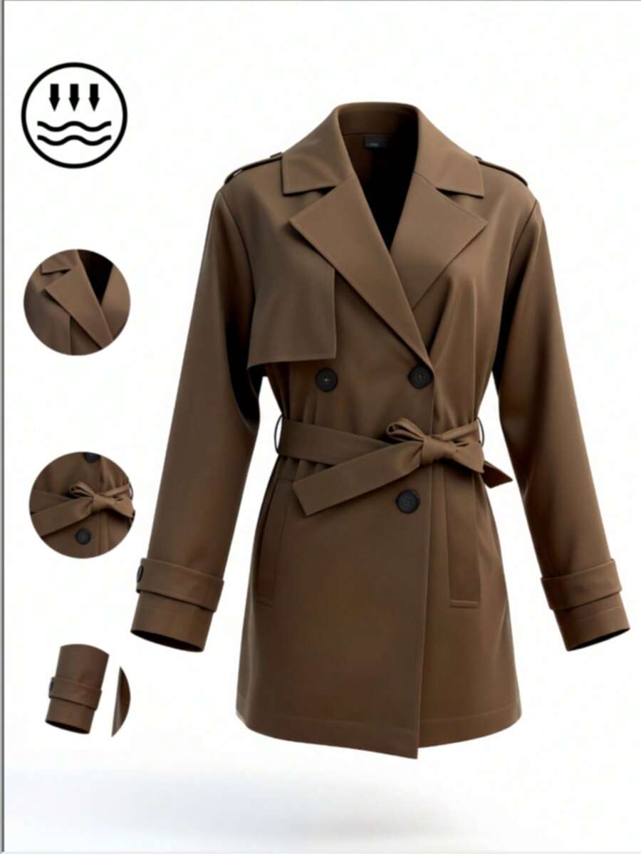 Đơn giản, thanh lịch, thường ngày, có túi, khóa kéo, nút cài, phù hợp cho công sở. - Cà phê nâu - Xem 1