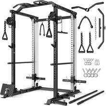 Jaula de potencia DP01, estantería para sentadillas de 2000 libras con sistema de polea cruzada y doble, entrenamiento de Body completo, jaula de potencia con talla grande accesorios de entrenamiento para gimnasio en casa - Negro - Ver 11