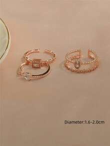 3pcs Minimalist Geometric Zirconia Rings, Women's Daily Party Gift - Rose Gold - View 4