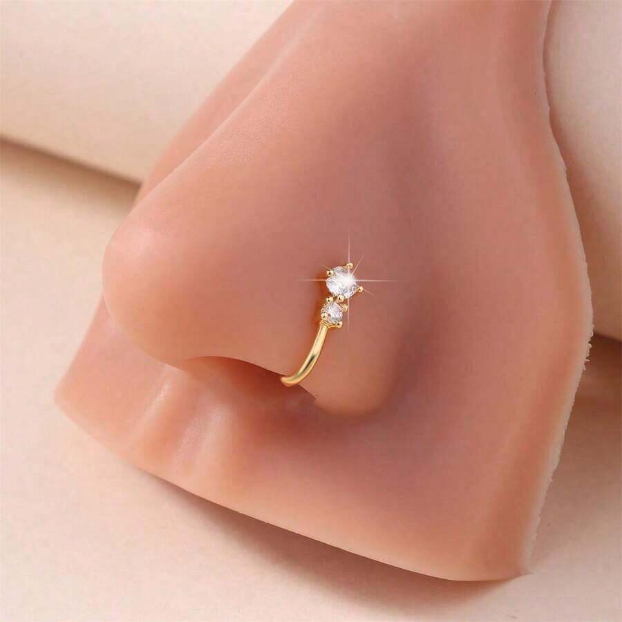 Chic Personalized Non-Pierced Nose Clip - Sparkling CZ Water Drop U-Shaped Golden Nose Jewelry For Women - Vàng - Xem 1