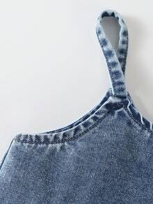 2件套女童可爱舒适户外日常无袖纽扣雪花水洗牛仔背心上衣和简约时尚复古休闲碎花边牛仔短裤套装