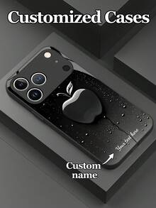 1 szt. personalizowane etui ze szkła hartowanego z motywem kropli wody i wzorem Apple, kompatybilne z 17 ProMax/17AIR/16 ProMax/15 Pro/14 Plus/13 Pro/12 Pro Max/11/Xs Max/8/7/6 Plus, S24 Ultra/S25 Ultra/Redmi K40S, spersonalizowany prezent dla przyjaciół i rodziny - Czarne - Zobacz 5