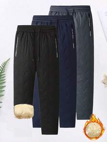 男士时尚百搭加厚冬季长裤，条纹设计，休闲裤。送给丈夫、男友或伴侣的绝佳礼物 - 黑色 - 查看 6