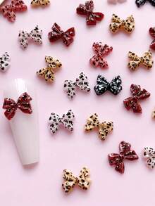 50 pezzi Stili invernali, decorazioni per unghie con fiocco a stampa leopardata, prodotti per unghie, fai da te, accessori per unghie, ornamenti per unghie, adatti per decorare le unghie, saloni di manicure - Multicolore - Visualizzare 3