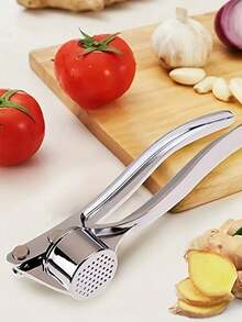 1Pc Heavy Duty Garlic Press, Professional Garlic Crusher And Mincer, Ergonomic Garlic Crush Tool With Easy Squeeze Handle, Kitchen Gadgets, Ginger Press, Vegetable Chopper, Essential Kitchen Accessories, Perfect For Halloween, Thanksgiving, Christmas Cooking. - Silver - View 7