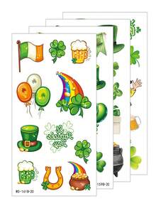 Bộ 20 hình xăm tạm thời Ngày Thánh Patrick, 20 tờ phụ kiện Ngày Thánh Patrick cho tiệc tùng Ireland, Hình xăm cỏ ba lá cho phụ nữ, Hình xăm mặt ngày Thánh Patrick mùa xuân không thấm nước - màu xanh lá - Xem 4