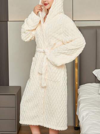 1 pieza Bata de baño de franela esponjosa y gruesa, de felpa de coral suave y absorbente