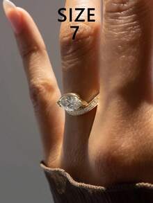 1pc S925 Sterling Silver Fashion Versatile Ins Style Teardrop Swirl Elegant Engagement Ring, Suitable For Women's Daily Wear, Holiday & Party Gift, Jewelry - Gold - View 13