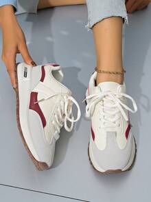 scarpi sportivi casual da donna, con lacci, suola morbida, scarpe da corsa comode per uso quotidiano e all'aperto, adatte per primavera/autunno - Bordò - Visualizzare 6
