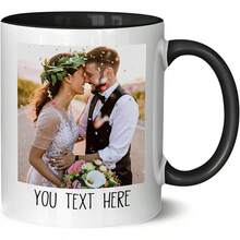 Custom Mug Upload Your Picture Personalized Coffee Mug With Photo Text Name Customized 11 Oz/15 Oz Tea Cup Unique Ideas Gifts Men Women Mom Dad Couple Girlfriend Boyfriend Friend Family - 白色/黑色 - 查看 2