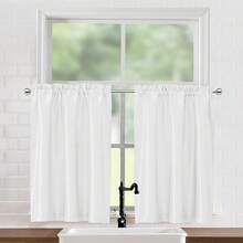 Chyhomenyc Uptown White Kitchen Curtains 30 Inch Length, Light Filtering Faux Silk Slub Textured Cafe Curtains, Elegant Short Drapes For Bathroom Bedroom Small Windows, Each 30Wx30L Inch, 2PCS,White30inchWx30inchLPackof2 - 白色30吋寬x30吋長 2個裝 - 查看 2