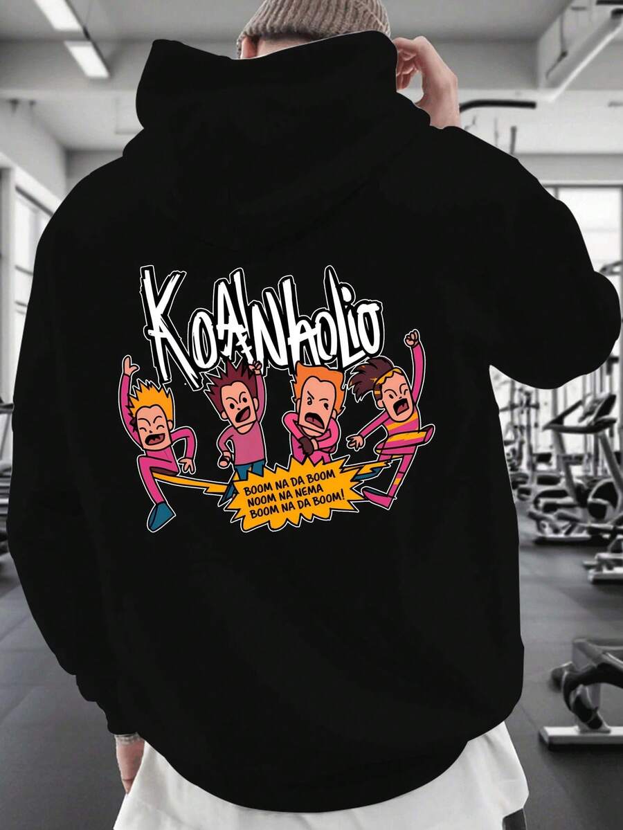 Men's Funny Thai New Year Back Print Hooded Sweatshirt - Prosperity And Prosperity Pattern Pullover With Songkran Festival Design, Kangaroo Pocket And Elastic Fabric, Washable Casual Winter Sweater Suitable Spring And Autumn Layering (Thai Culture Enthusiasts) - 黑色 - 查看 1