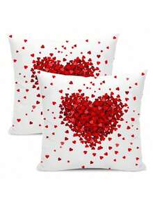 2件装情人节抱枕套，红色爱心装饰，靠垫套，乡村风格，情人节抱枕套，沙发，爱情礼物，单面印花，不含枕芯