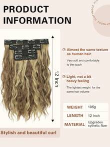 Clip-In Hair Extensions, 4pcs/Set 12-Inch Short Wavy Hair Pieces, Invisible Hair Fringe, Soft Synthetic Fiber Material, Suitable For Women's Daily Wear - Multicolor - View 4