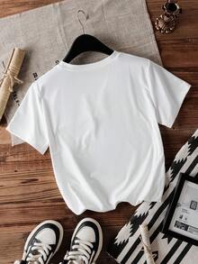 Áo thun cổ tròn tay ngắn in họa tiết hình học Y2K cỡ lớn cho nữ, màu trơn, rộng rãi, mùa hè - trắng - Xem 2