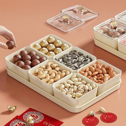 Đĩa đựng kẹo chia ngăn thiết kế mới - Thích hợp cho bàn cà phê phòng khách, khay đựng trái cây ngày lễ và tiệc tùng, đĩa trái cây trang trí, hộp đựng có nắp đậy chất lượng cao.