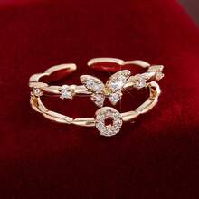 1pc Letter Design Cubic Zirconia Inlaid Adjustable Open Ring For Women - Multicolor - View 31