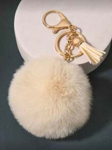 A Set Of Small Tassel Imitation Wool Ball Keychain Car Pendant Bag - Beige - View 5
