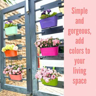 3er Pack Metall Gusseisen Hängende Blumentöpfe 27cmx24cm, ovale Geländer Balkon Blumentöpfe, Metall Eimer Blumenständer, geeignet für Wand, Innen- und Außenbereich Dekoration, einfach und praktisch. Lochdesign erleichtert die Belüftung.