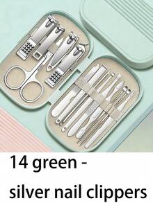 8/14 piezas Juego de herramientas de manicura de acero inoxidable, incluye cortaúñas, tijeras, cortaúñas de pies y herramientas para el cuidado de los pies - Estuche de viaje portátil unisex para el aseo con estuche de almacenamiento - Multicolor - Ver 10