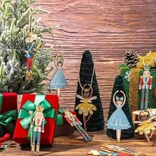 5 قطع من ديكورات عيد الميلاد، شجرة عيد الميلاد الخشبية الصغيرة، دمية الفأر الأميرة راقصة البالية، الملك الجندي، ديكور لمشهد الحفلة الخارجية، ديكور الغرفة، ديكور المنزل، ديكور معلق للنافذة، ديكور حفلة العطلات - متعدد الألوان - مشاهدة 6