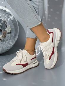 scarpi sportivi casual da donna, con lacci, suola morbida, scarpe da corsa comode per uso quotidiano e all'aperto, adatte per primavera/autunno - Bordò - Visualizzare 5