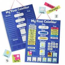 Children's Felt Calendar Learning Board, Year Month Date Season Weather Wall Calendar, Educational Busy Board, Children's Day & Christmas Gift - Blue - View 1