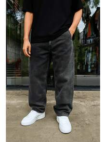 Dazzling Men's Original Plus Size Wide-Leg Balloon Jeans - Black and White - View 1