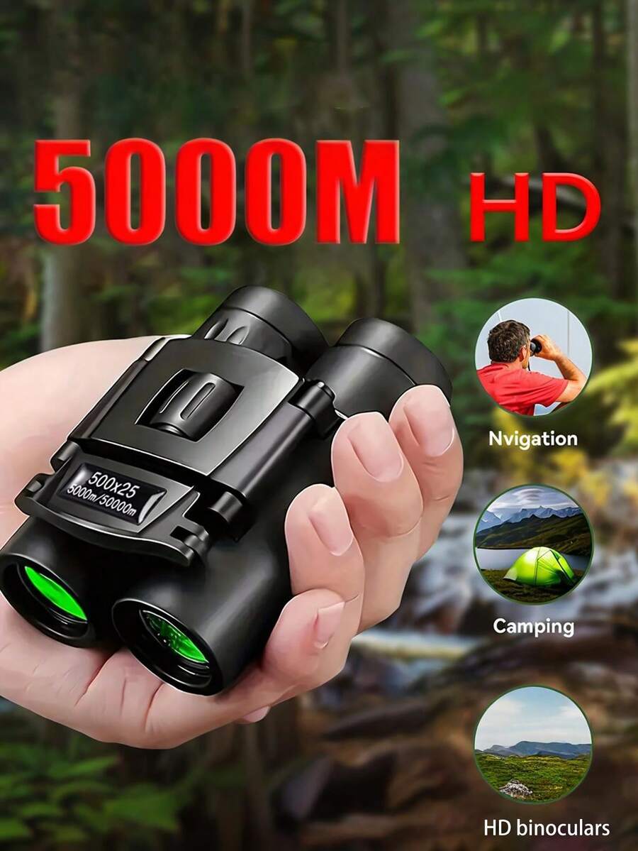 Binóculos dobráveis de alta definição 500x25, telescópio portátil com zoom de alta ampliação, adequados para observação a longa distância, acessórios para atividades ao ar livre/camping, ótimo presente de Natal, aplicáveis para caça, atividades ao ar livre, camping e esportes.