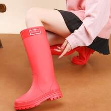 Stylish Fleece-Lined High-Top Rain Boots For Women, Thickened, Waterproof, Non-Slip, Long Rubber Boots - Đỏ - Xem 2