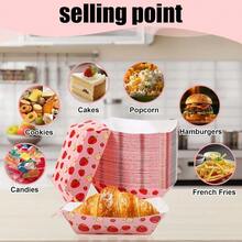 D50 Pcs Paper Food Trays Strawberry Paper Plates Boat Disposable Food Boats Serving Boat Nacho Trays Berry Plates For Strawberry Themed First Birthday Party Plies Favors Decoration - 草莓 - 查看 3
