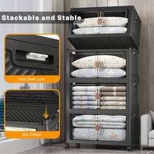 UAMFURI Contenedores de almacenamiento apilables extra grandes con tapas y ruedas y puerta, 660QT-165QT/41GAL*4Pack Organizadores de armario plegables y plegables, Contenedores de plástico con cajones para dormitorio, dormitorio, garaje (Negro) - Negro - Ver 6