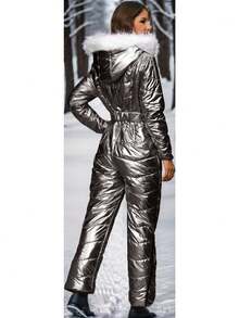 Fisoew Women's Winter Coats With Fur Collar, Thermal Snowsuit Ski Jacket Set Windproof Waterproof Warm Jumpsuit Snowboard Pants - Z-như-hình-ảnh - Xem 5