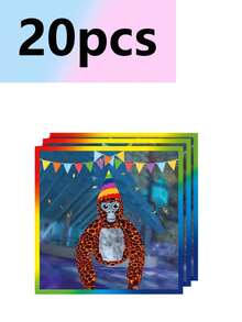 10pcs Abstract Gorilla Theme Party Supplies Paper Plates, Paper Cups, Tissue Tablecloths, Banners, Birthday Party Supplies, Camping And Travel Essential Supplies - Multicolor - View 8