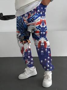 Men'S 3D Print Streetwear Joggers - Breathable, Comfortable, And Light Beige-Friendly Casual Pants With Eagle & American Flag Design, Perfect For Spring/Fall Outdoor Activities, Jogging Pants, Stars And Stripes Pants, Men Casual Eagle Pant, Men'S Pants For The Homeland, Eagle Print Jogger Pants, National Flag Pant - 彩色 - 查看 3