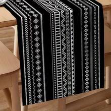 1pc Bohemian Style Black & White Geometric Pattern Table Runner - Polyester Material, Square Woven, Suitable For Kitchen And Dining Room Decor, Matches Coffee Tables, Wedding Parties, Available In Multiple Sizes: 13x35/13x47/13x72/13x90/13x108 Inches