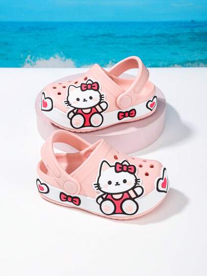 1 par de zapatos de niños con diseño de gato, transpirables y de tipo slip-on, con cierre de punta cerrada, suaves y amigables con la piel, sandalias planas para protección diaria de los pies al aire libre