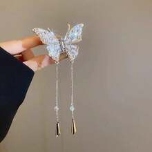 1pc Butterfly Tassel Hair Clip, Women Elegant Hair Accessory, Half Bun Hair Clip, Hair Claw - Multicolor - View 8