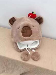 Capybara Cute Capybara-Themed Hat, Multicolor Apple Capybara Hat, Capybara Party Hat, Animal Hat, Capybara Knitted Hat For Winter Warmth, Washable By Hand, Party Decoration Embroidered Knitted Hat [Please Refer To The Actual Product Color And Note That Lighting May Cause Color Differences.] - Multicolor - View 7