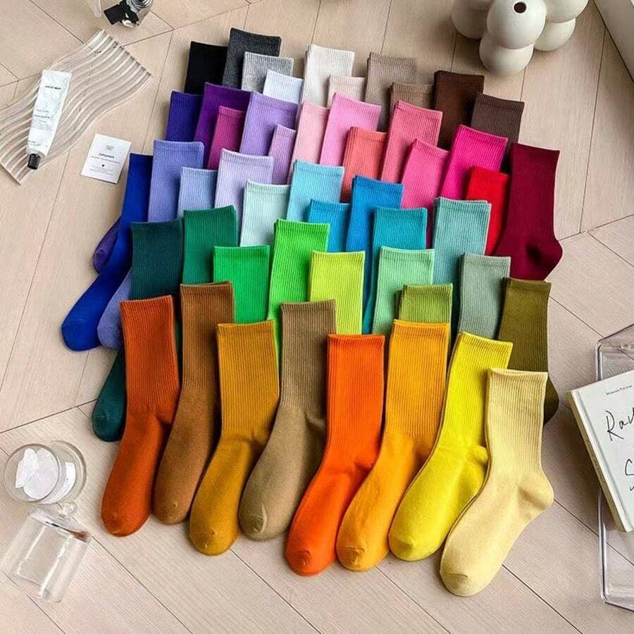 Kit Of 2 Pairs Of Colorful Cotton Women's Socks – A Summer Hit, Stylish And Comfortable, Sizes 35-40. - 彩色 - 查看 1